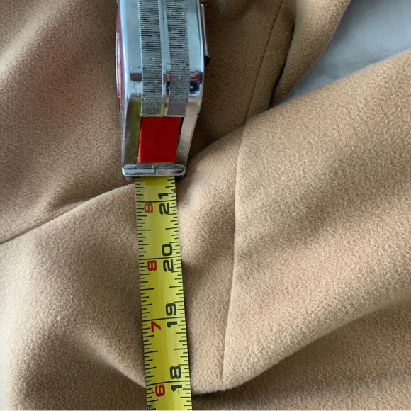 Tan and Black Women's Pea Coat with Faux Leather Trim. - Picture 9 of 16